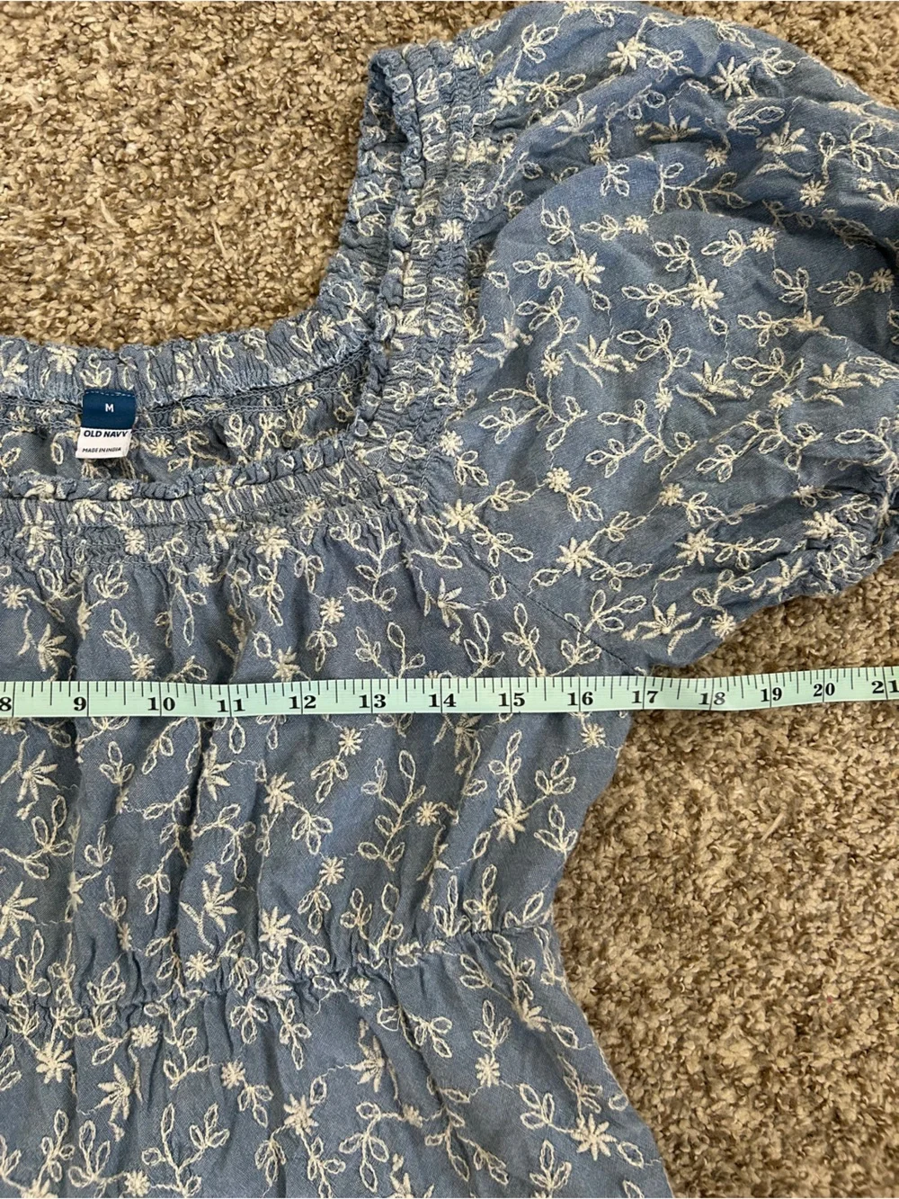 Old Navy Light Blue Floral Square-Neck Puff Sleeve Dress Casual Summer Fall